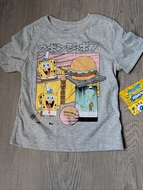 NWT SpongeBob SquarePants Anime Manga Style Graphic Tee‎ Gray Size 4 Nickelodeon